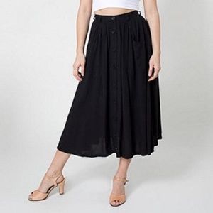 American Apparel Black Button Down Midi Skirt